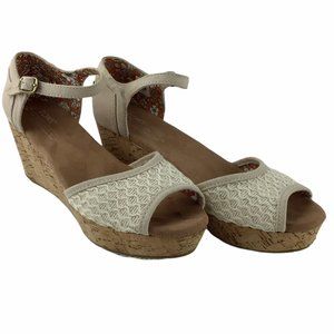 Toms Canvas Cork Platform Wedge Heels Women 8.5 M